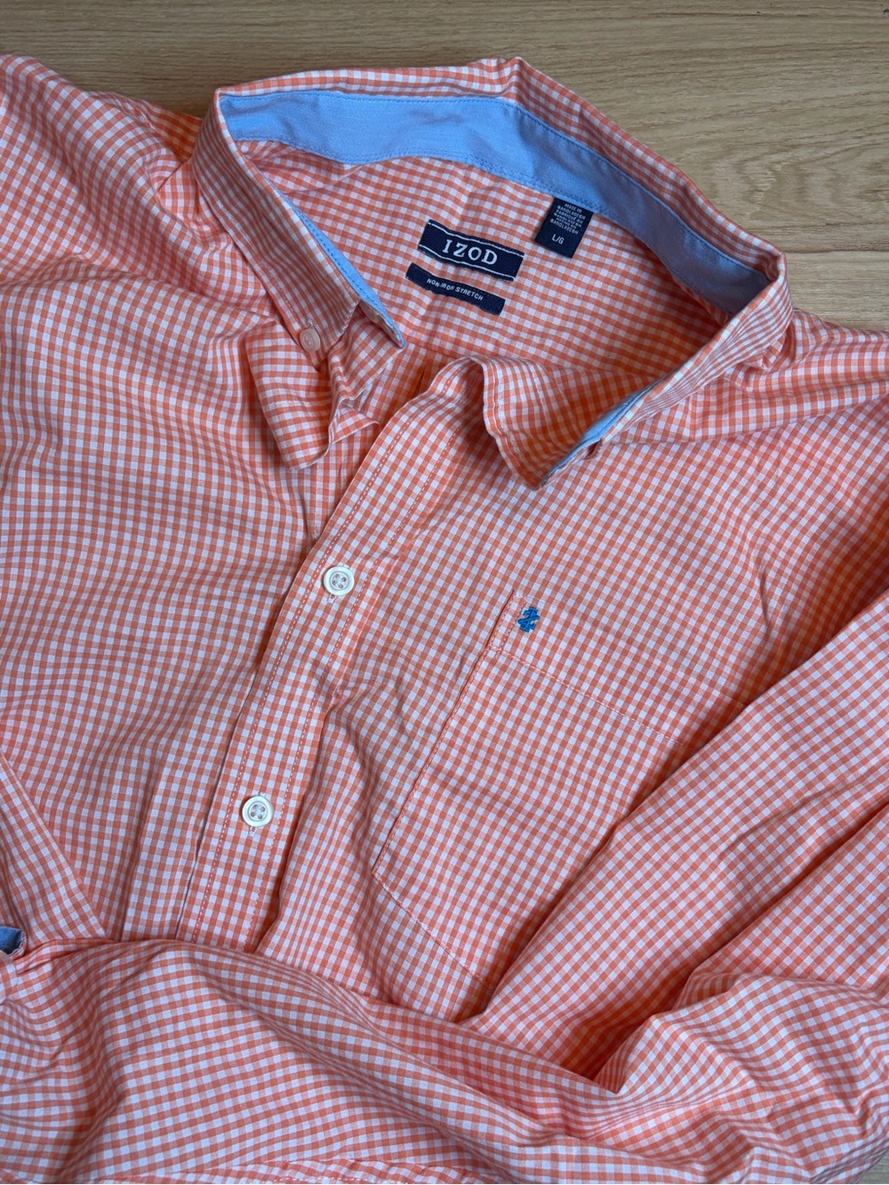 IZOD Orange & White Gingham Non-Iron Stretch Shirt Large